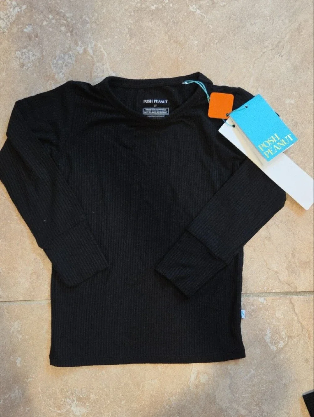 Posh Peanut Black Ribbed Kids Pajama Set - Long Sleeve Top & Jogger Pants